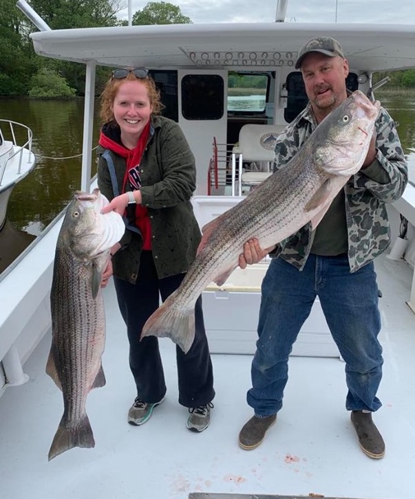 Father and daughter on fishing boat